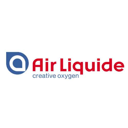 niebieskie i czerwone logo Air Liquide Creative Oxygen na białym tle w dużym kwadratowym układzie