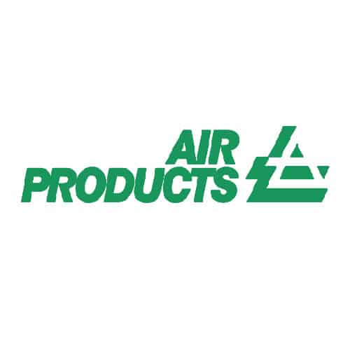 zielone logo Air Products na białym tle w dużym układzie kwadratowym
