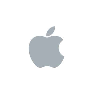 graues Apple-Logo auf weißem Hintergrund im quadratischen Layout