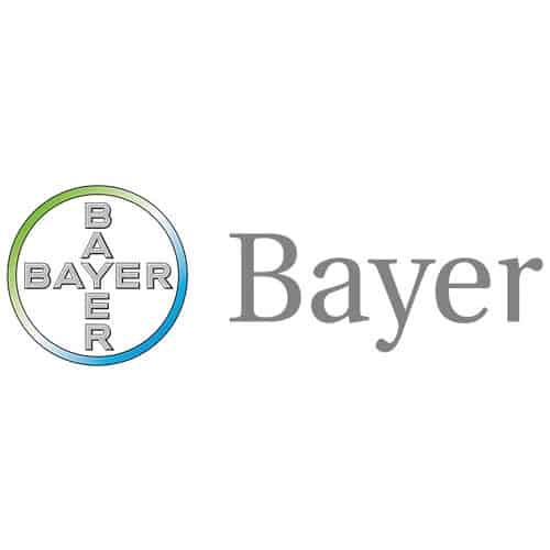 kolorowe logo Bayer na białym tle w układzie baneru