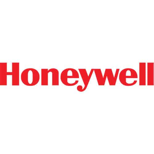 czerwone logo Honeywell na białym tle w układzie baneru