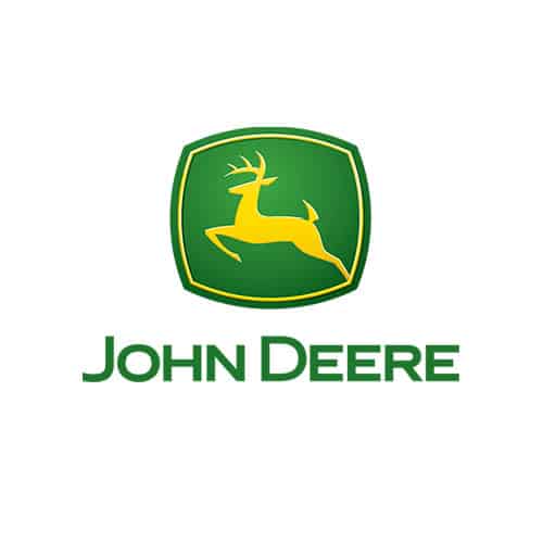 zielone i żółte logo John Deere na białym tle w układzie baneru
