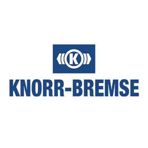 niebieskie logo Knorr-Bremse na białym tle w dużym, kwadratowym układzie