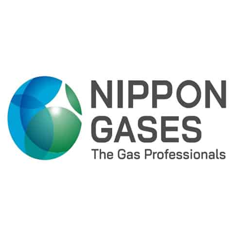 wielobarwne logo Nippon Gases z hasłem na białym tle w dużym kwadratowym układzie