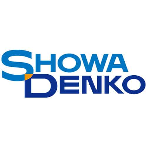 wielobarwne logo Showa Denko na białym tle w dużym układzie kwadratowym
