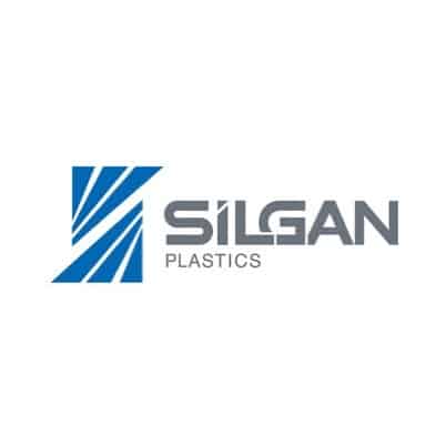 vollfarbiges Silgan Plastics Logo im quadratischen Layout auf weißem Hintergrund