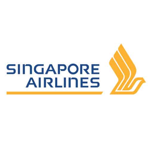 niebieskie i żółte logo Singapore Airlines na białym tle w dużym, kwadratowym układzie.