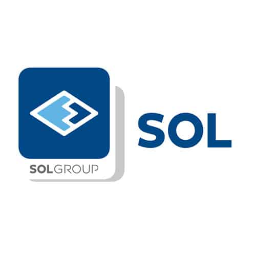 wielobarwne logo Sol Group na białym tle w dużym układzie kwadratowym