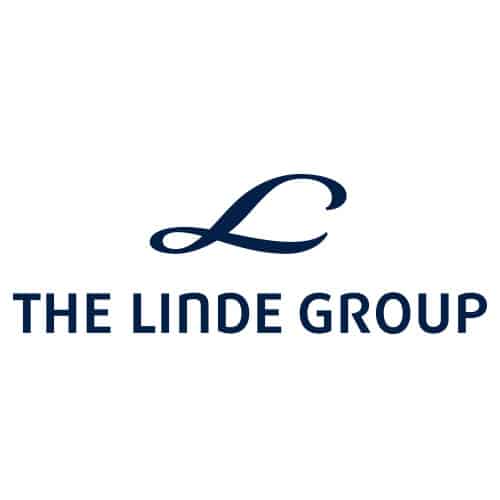 ciemnoniebieskie logo Grupy Linde na białym tle w dużym układzie kwadratowym