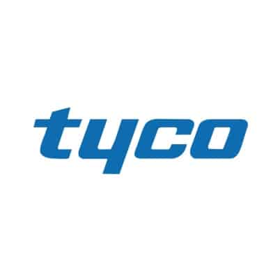 blaues Tyco-Logo auf weißem Hintergrund im quadratischen Layout