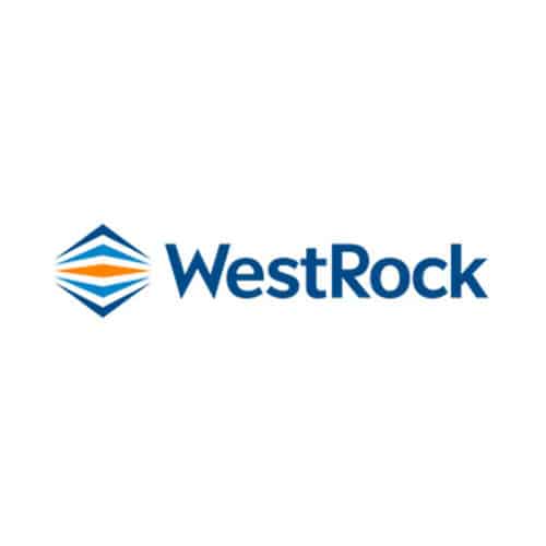 pełnokolorowe logo Westrock na białym tle w układzie baneru
