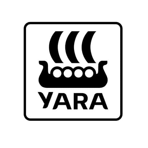 czarne logo Yara na białym tle w dużym układzie kwadratowym